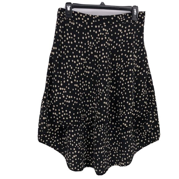 Forever 21 Sz M Black Hi Lo Skirt Polka Dots Lined Silky Lightweight Juniors - Picture 1 of 8